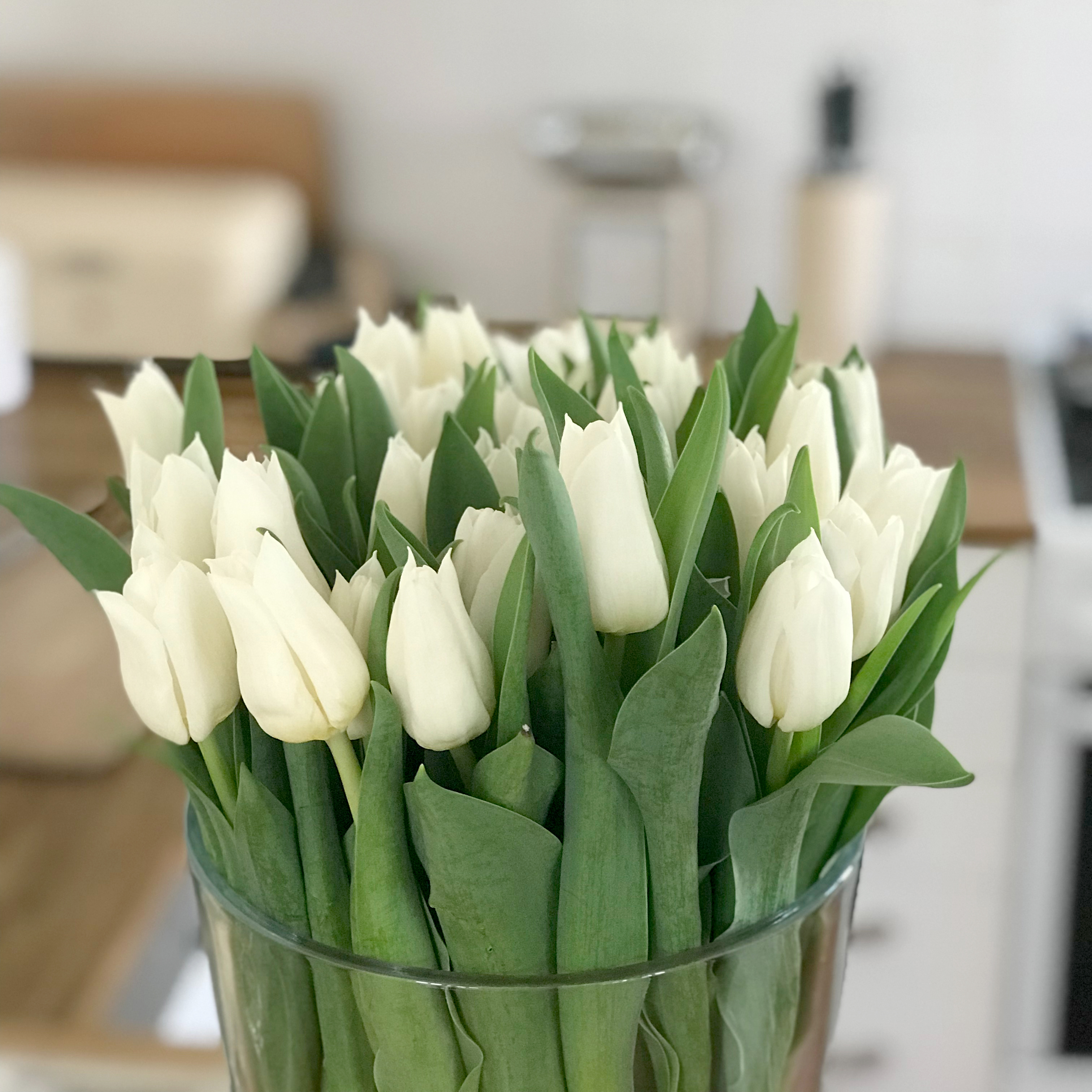Weiße Tulpen, Blumen als natürliche Dekoration, Blumenliebe, Selfcare